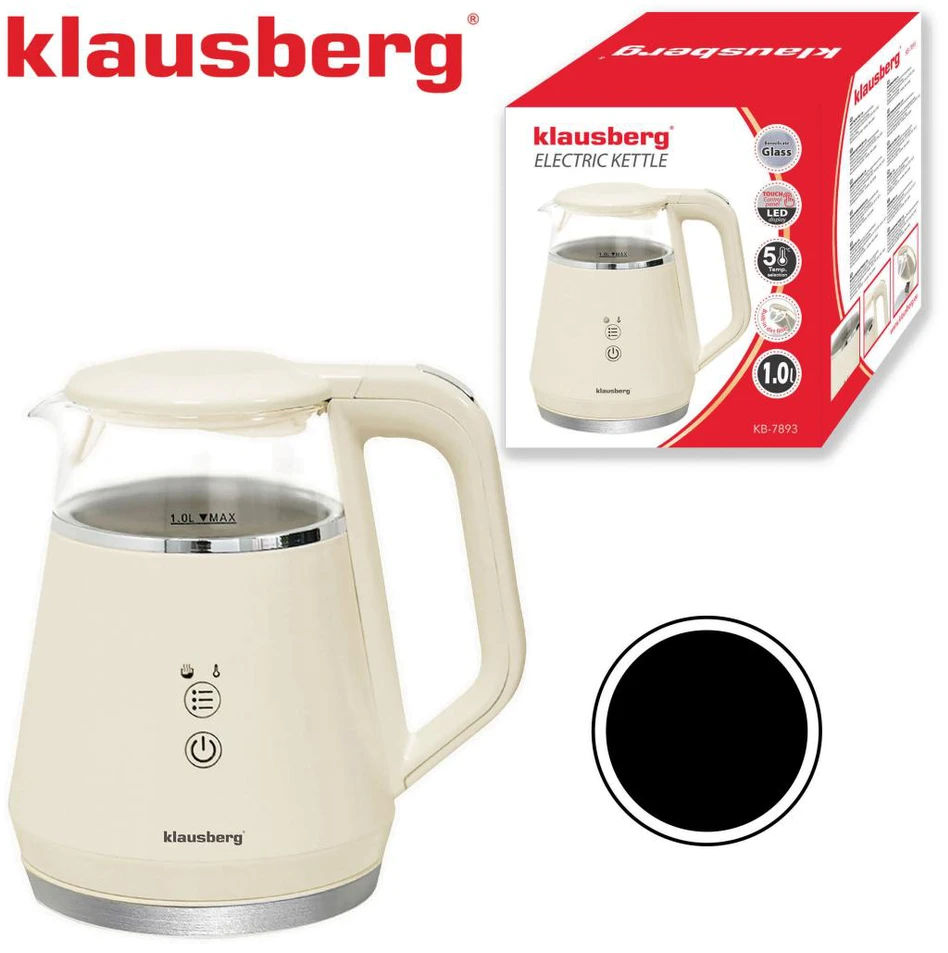 Virdulys, Elektrinis virdulys, stiklinis, LED panelė, 1 l, Klausberg, kb-7893