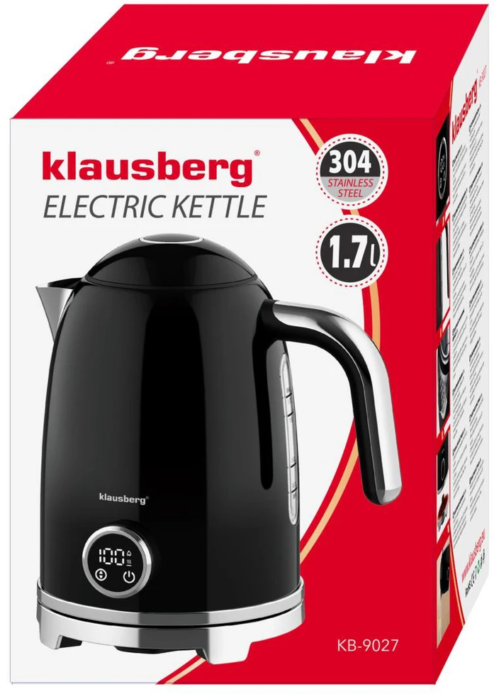 Klausberg Virdulys, Elektrinis virdulys su retro termometru, LED skydeliu, juodas, 1,7 l