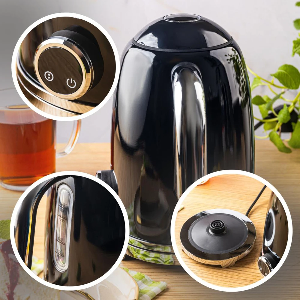 Klausberg Virdulys, Elektrinis virdulys su retro termometru, LED skydeliu, juodas, 1,7 l