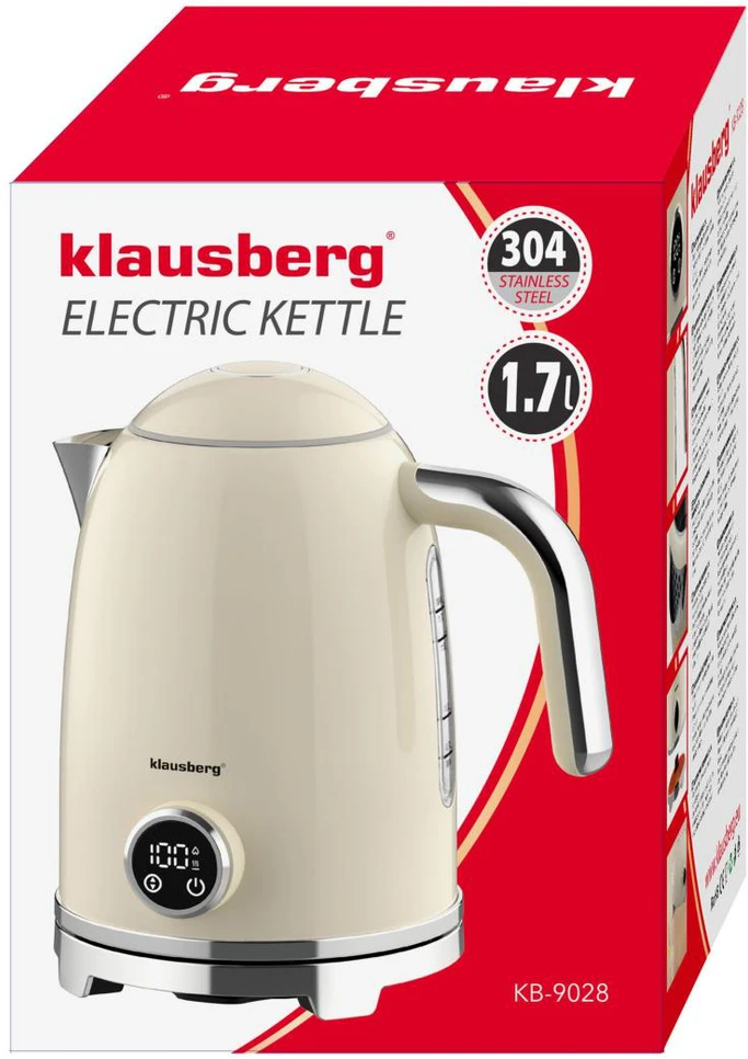 Klausberg Virdulys, Elektrinis virdulys su retro termometru, LED skydeliu, smėlio spalvos, 1,7 l