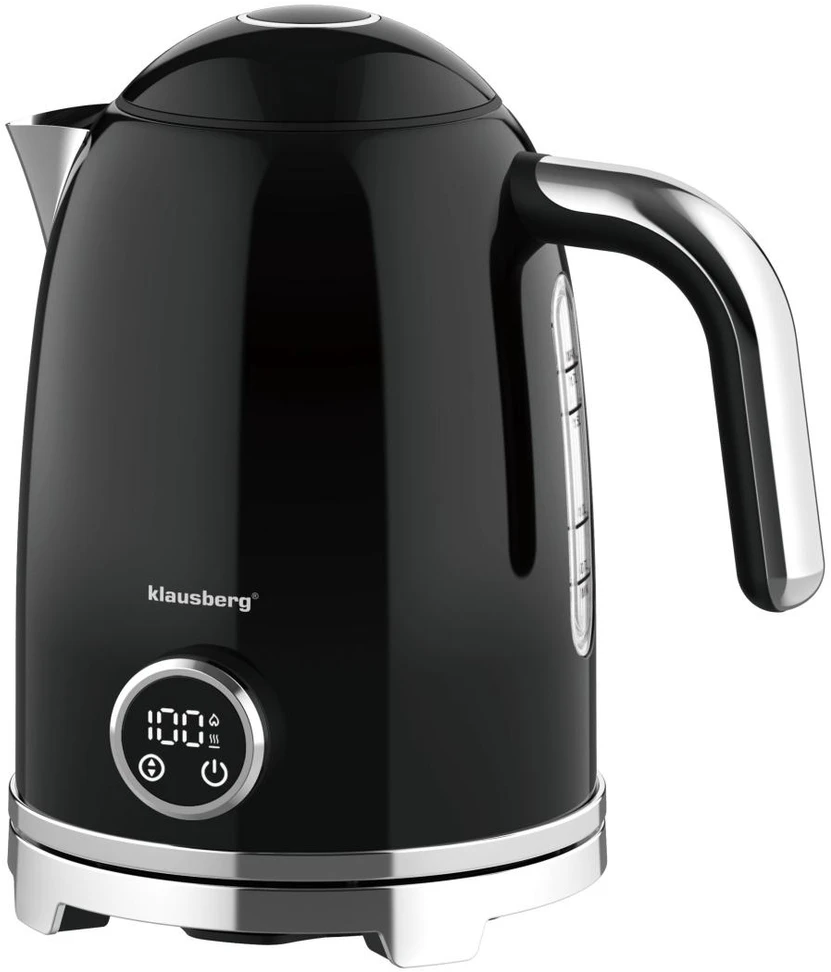 Klausberg Virdulys, Elektrinis virdulys su retro termometru, LED skydeliu, juodas, 1,7 l