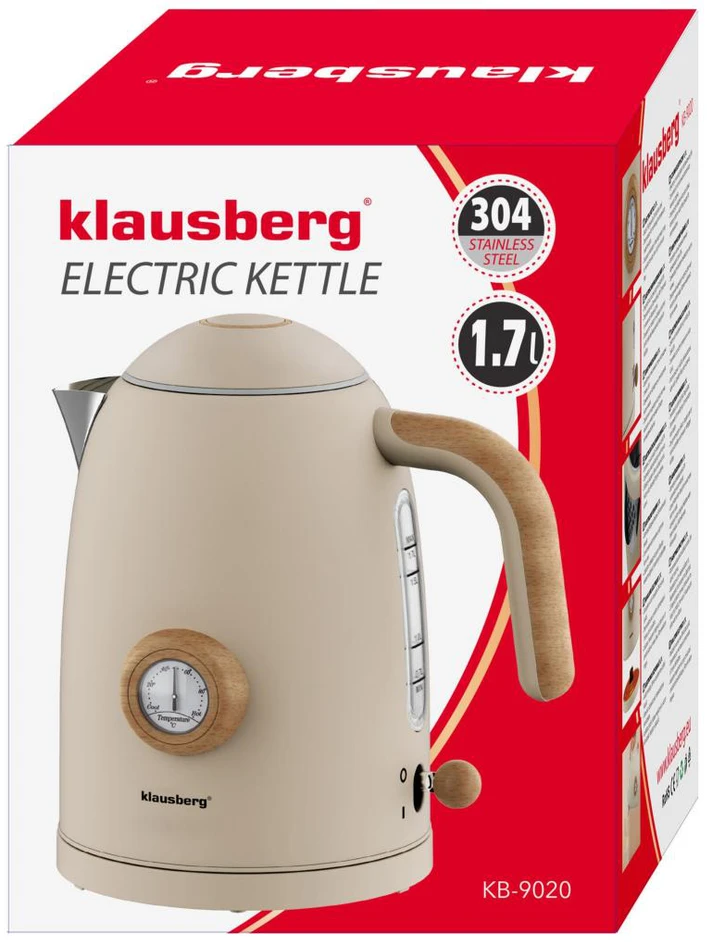 Klausberg Virdulys, Elektrinis virdulys su termometru, smėlio spalvos, retro, 304 plienas, 1,7 l