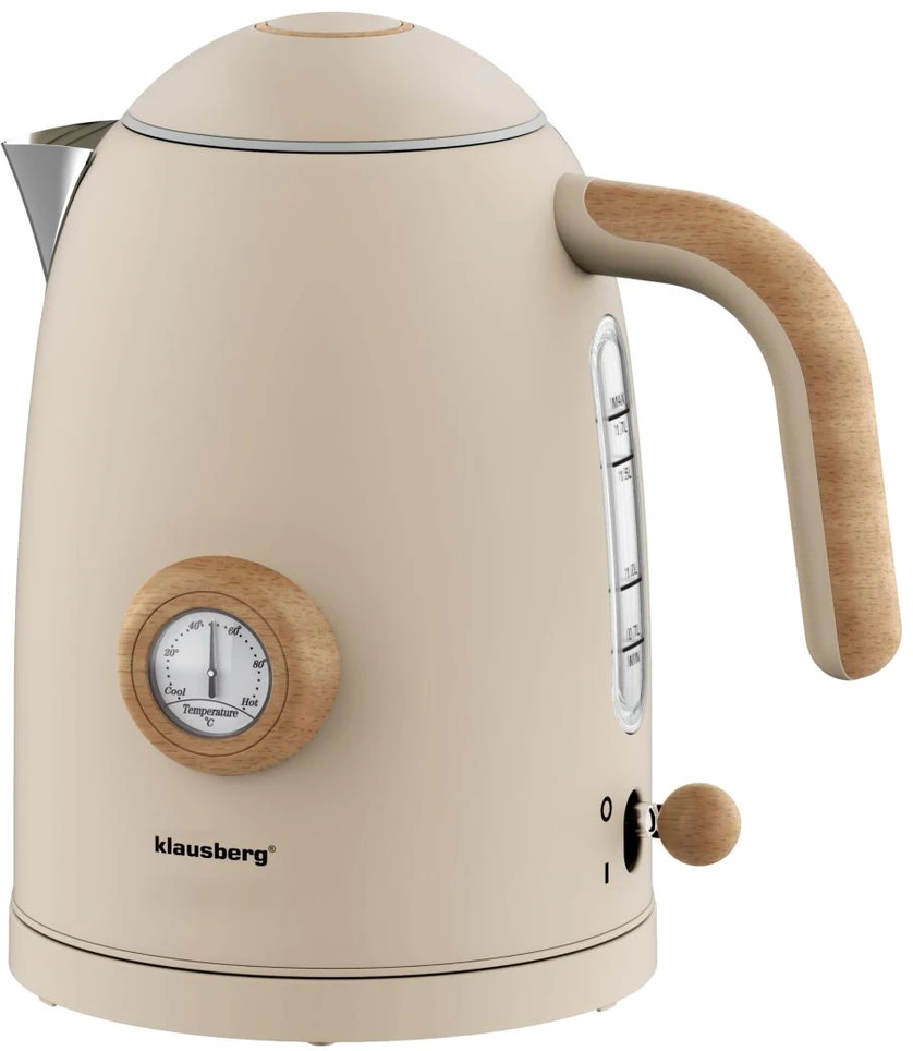 Klausberg Virdulys, Elektrinis virdulys su termometru, smėlio spalvos, retro, 304 plienas, 1,7 l