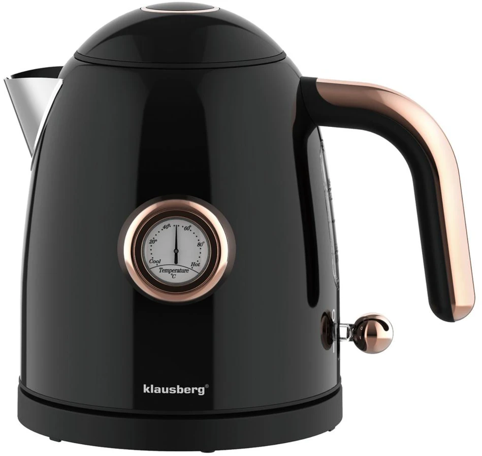 Virdulys, Elektrinis virdulys su termometru, nerūdijančio plieno, juodas, 1,0 l, 1200 W, Klausberg, kb-9017