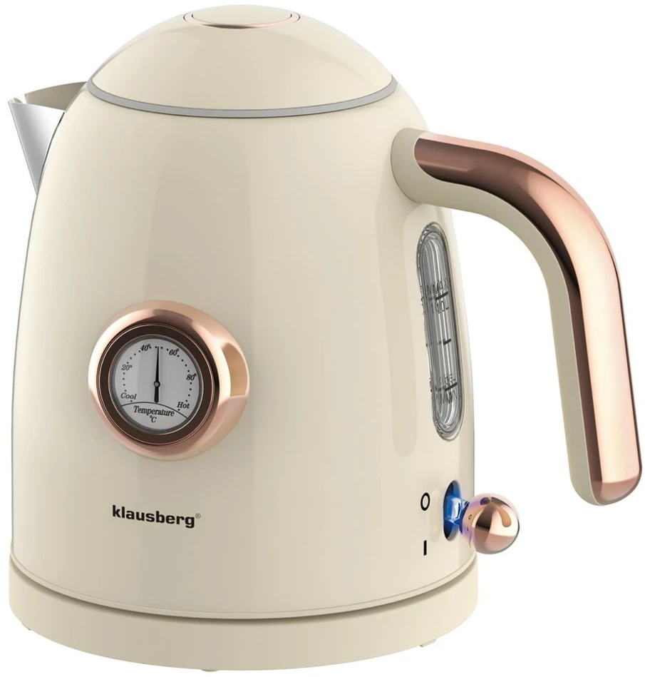 Virdulys, Elektrinis virdulys su termometru, nerūdijančio plieno, grietinėlės spalvos, 1,0 l, 1200 W, Klausberg, kb-9018