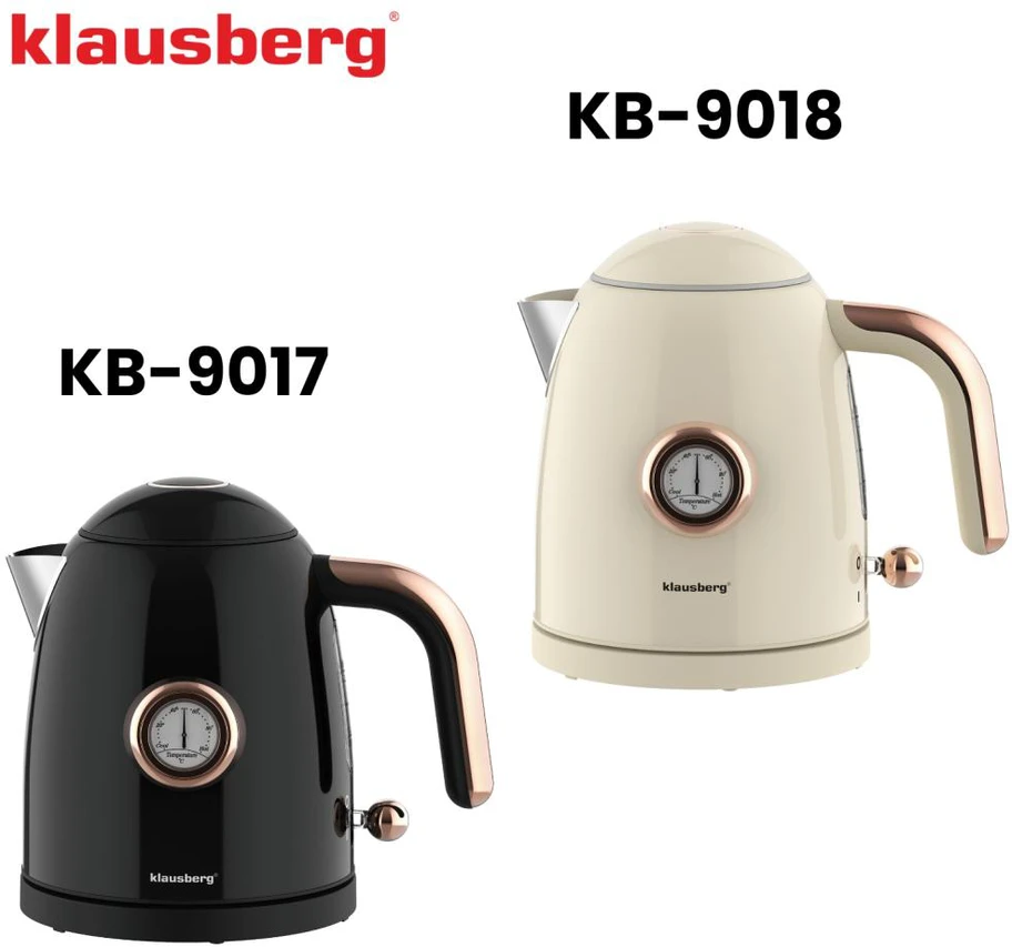 Virdulys, Elektrinis virdulys su termometru, nerūdijančio plieno, juodas, 1,0 l, 1200 W, Klausberg, kb-9017