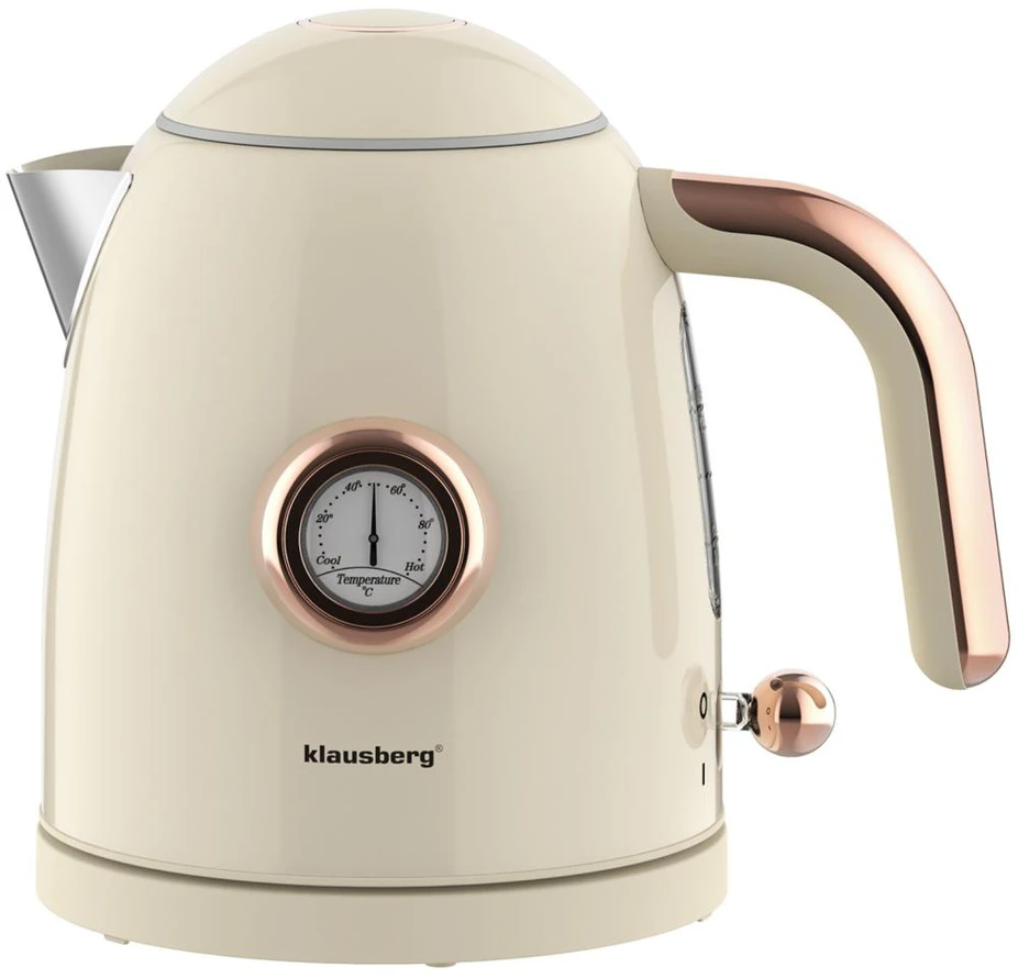 Virdulys, Elektrinis virdulys su termometru, nerūdijančio plieno, grietinėlės spalvos, 1,0 l, 1200 W, Klausberg, kb-9018