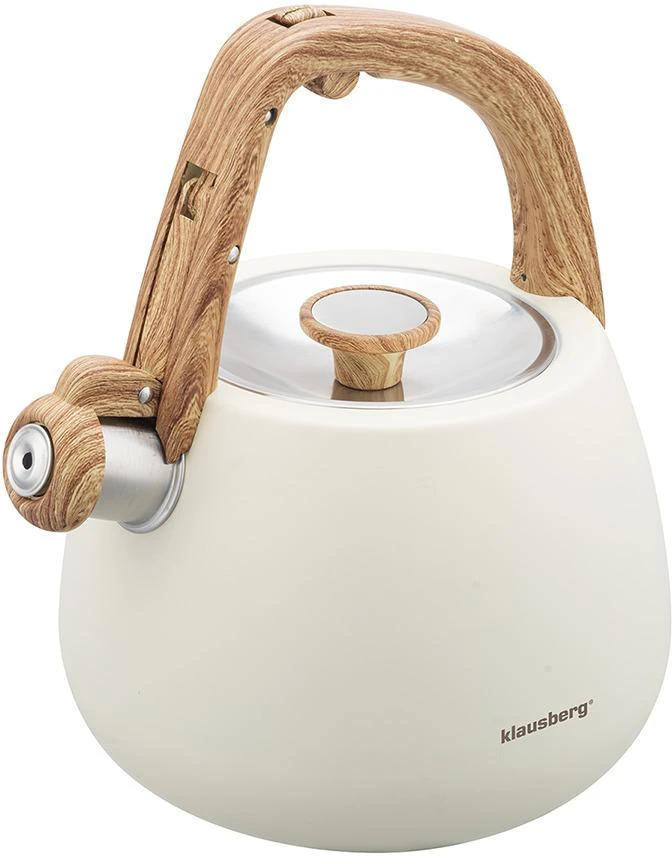 Virdulys, Nerūdijančio plieno švilpimo virdulys, smėlio spalvos su medine rankena, talpa 2,5 l, klausberg, KB-7775