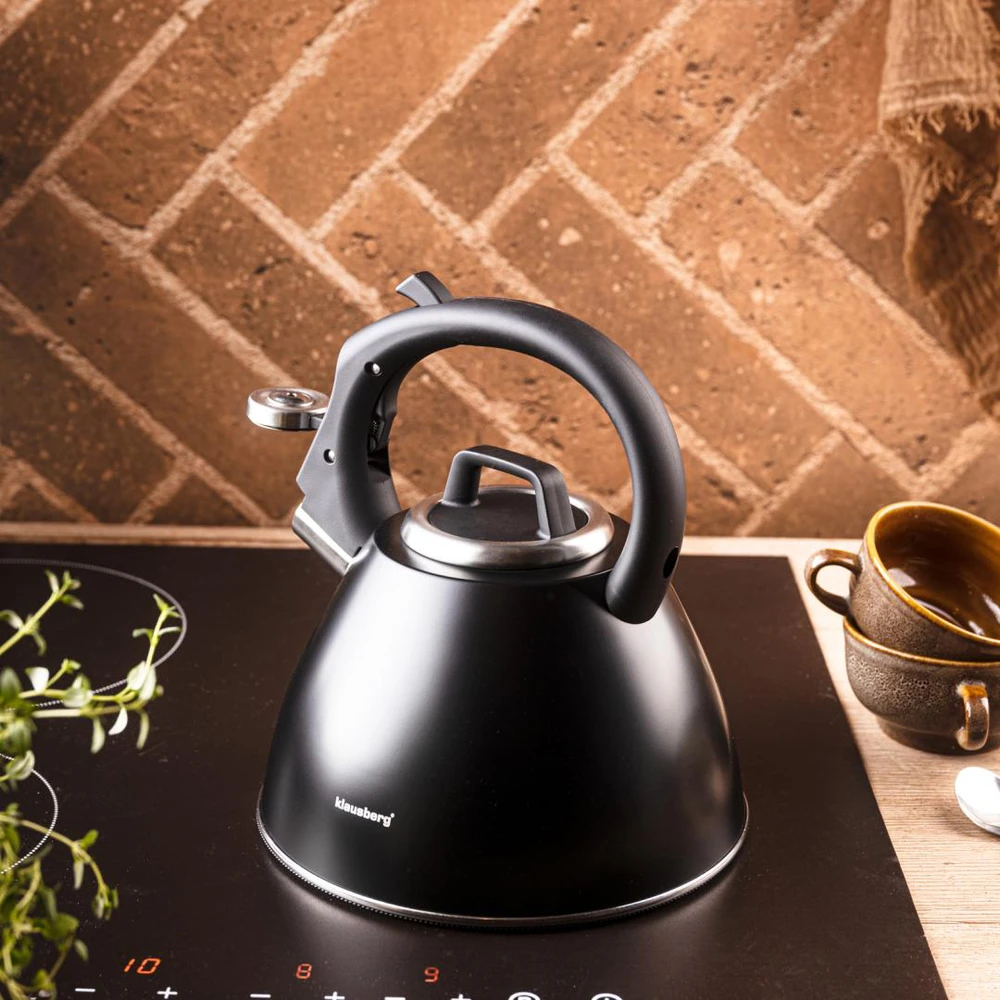 Virdulys, Plieninis virdulys 2,5 l matinės juodos spalvos su minkšta rankena, Klausberg kb-7952