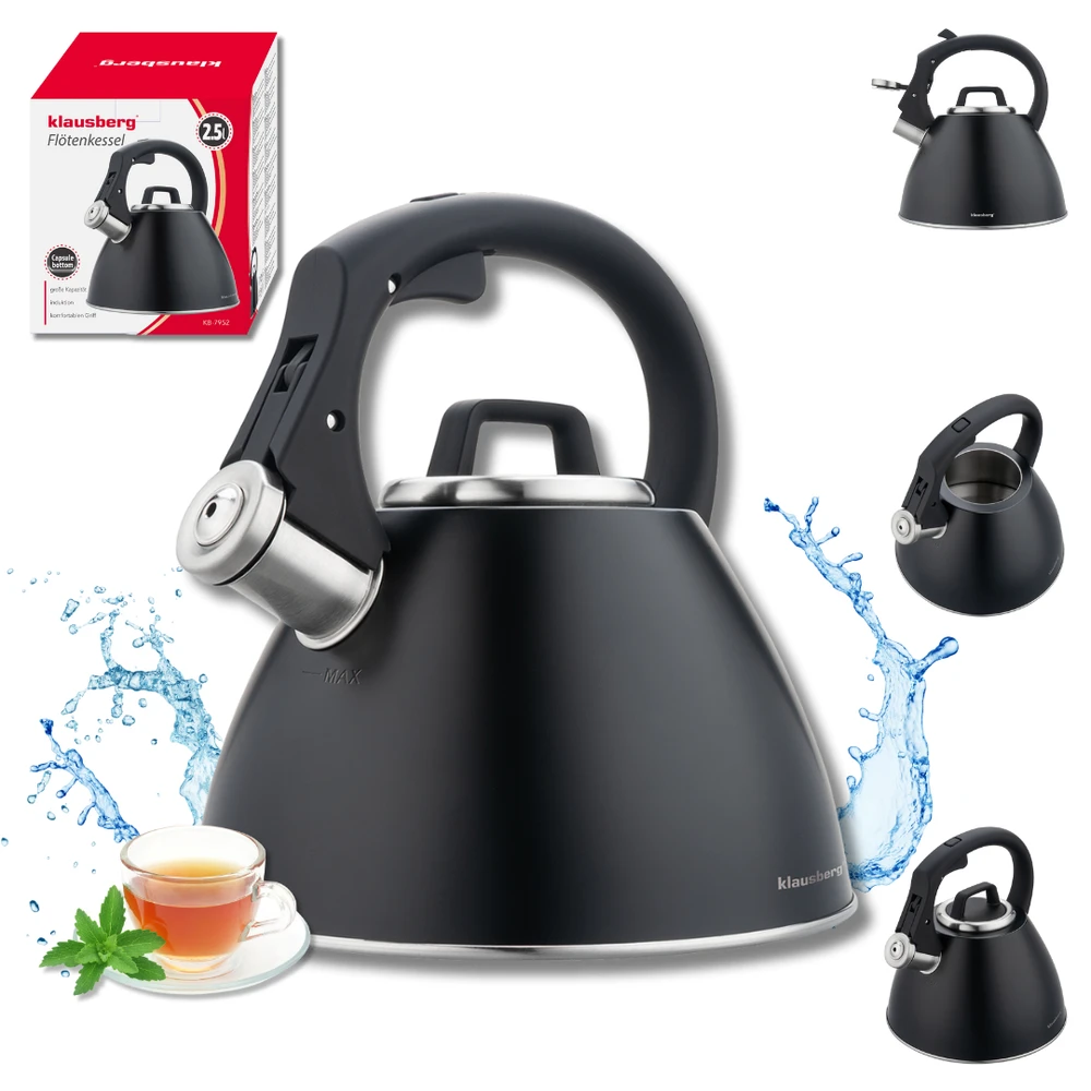 Virdulys, Plieninis virdulys 2,5 l matinės juodos spalvos su minkšta rankena, Klausberg kb-7952