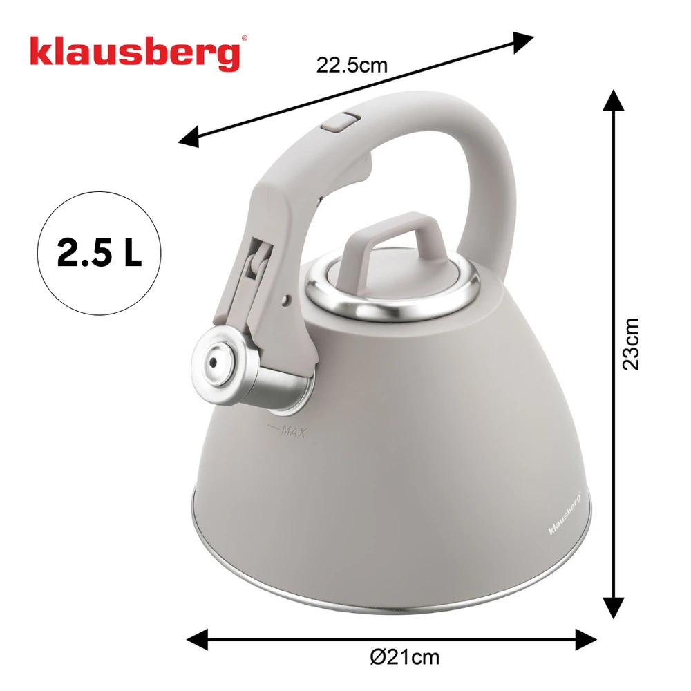Virdulys, Plieninis virdulys 2,5 l, pilkas, Klausberg kb-7953