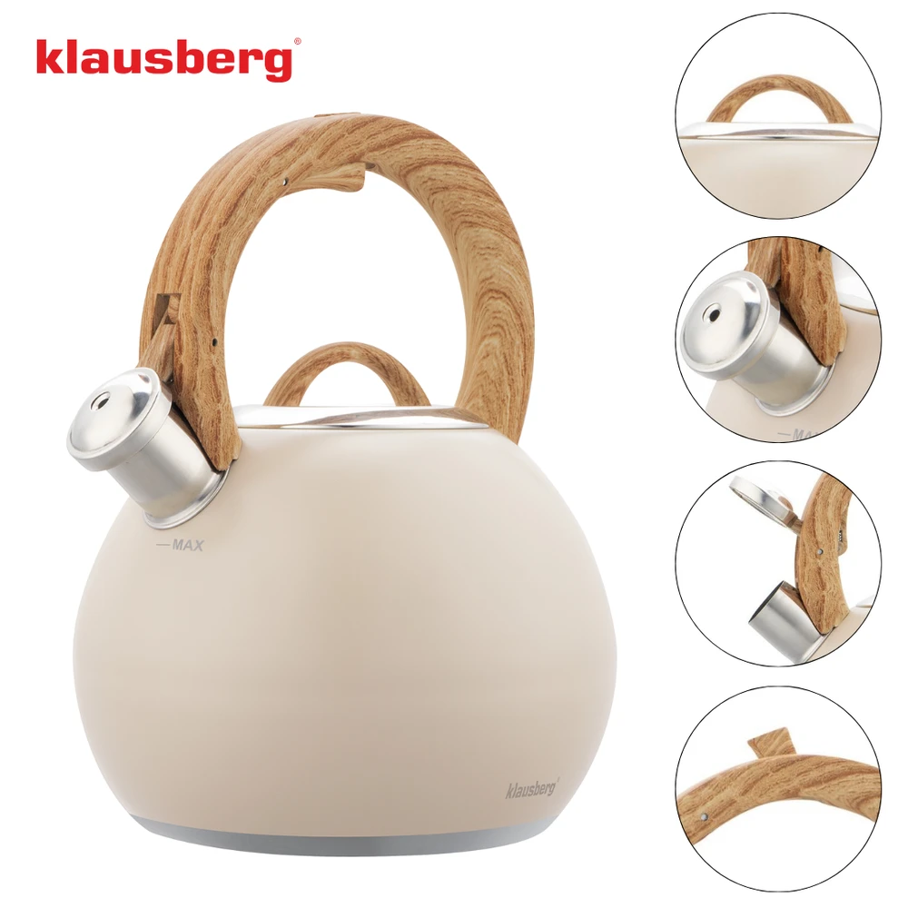 Virdulys, Plieninis virdulys 3 l, matinės smėlio spalvos, su medžio imitacijos rankena, Klausberg kb-7956