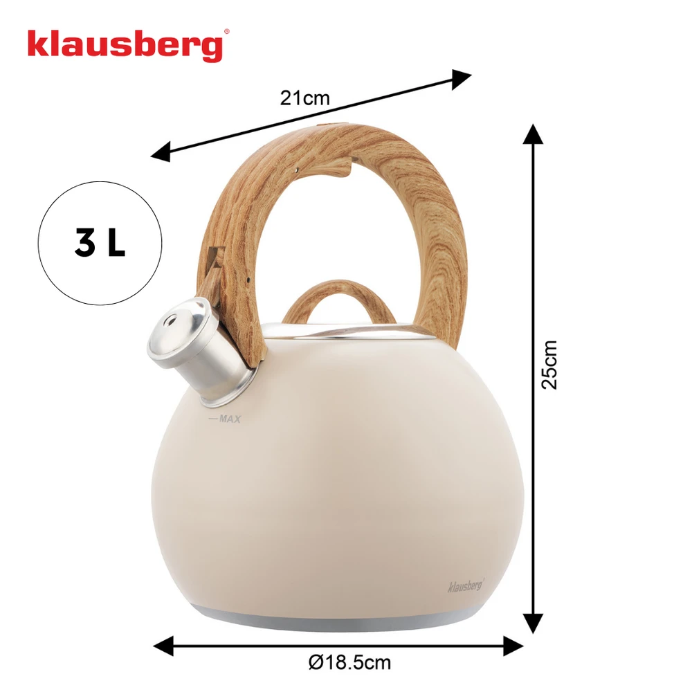 Virdulys, Plieninis virdulys 3 l, matinės smėlio spalvos, su medžio imitacijos rankena, Klausberg kb-7956