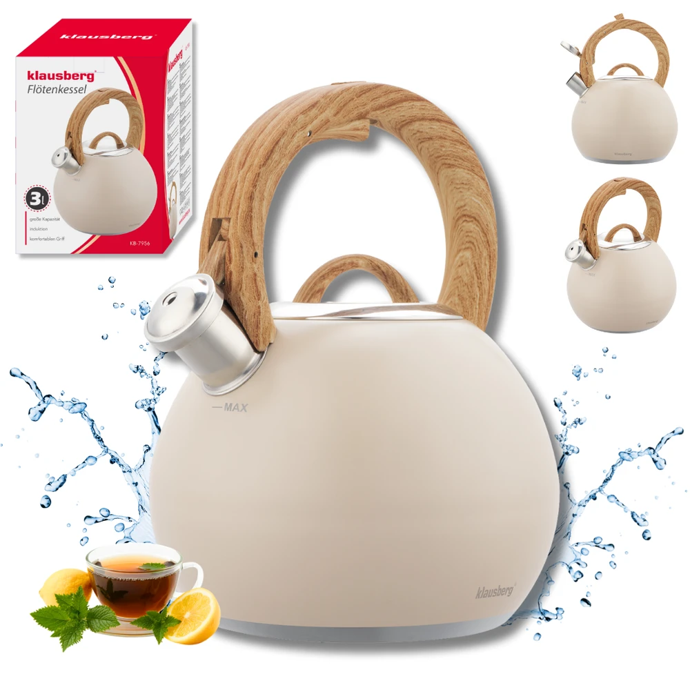 Virdulys, Plieninis virdulys 3 l, matinės smėlio spalvos, su medžio imitacijos rankena, Klausberg kb-7956