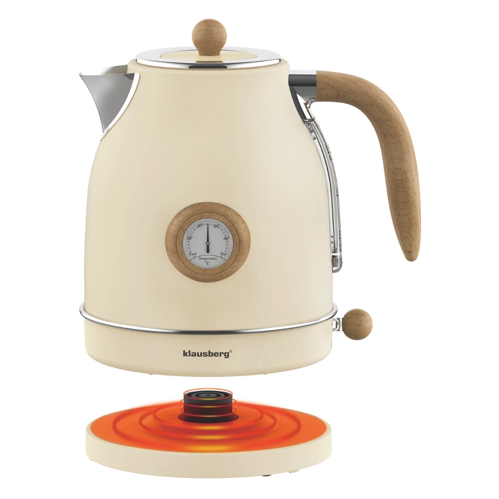 Klausberg Virdulys, Retro elektrinis virdulys su termometru, 1,7 l, kreminės spalvos, 304 nerūdijančio plieno