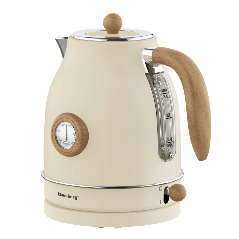 Klausberg Virdulys, Retro elektrinis virdulys su termometru, 1,7 l, kreminės spalvos, 304 nerūdijančio plieno