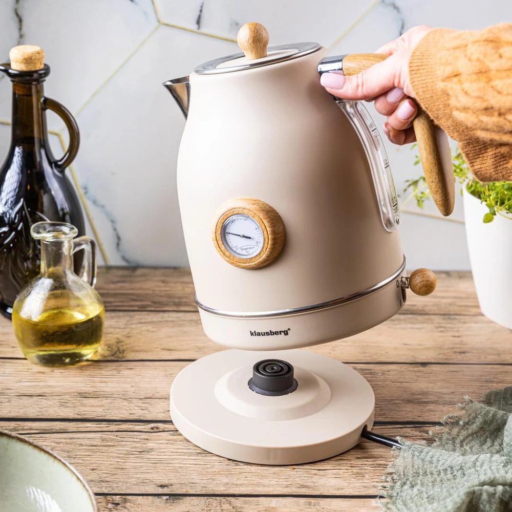 Klausberg Virdulys, Retro elektrinis virdulys su termometru, 1,7 l, kreminės spalvos, 304 nerūdijančio plieno