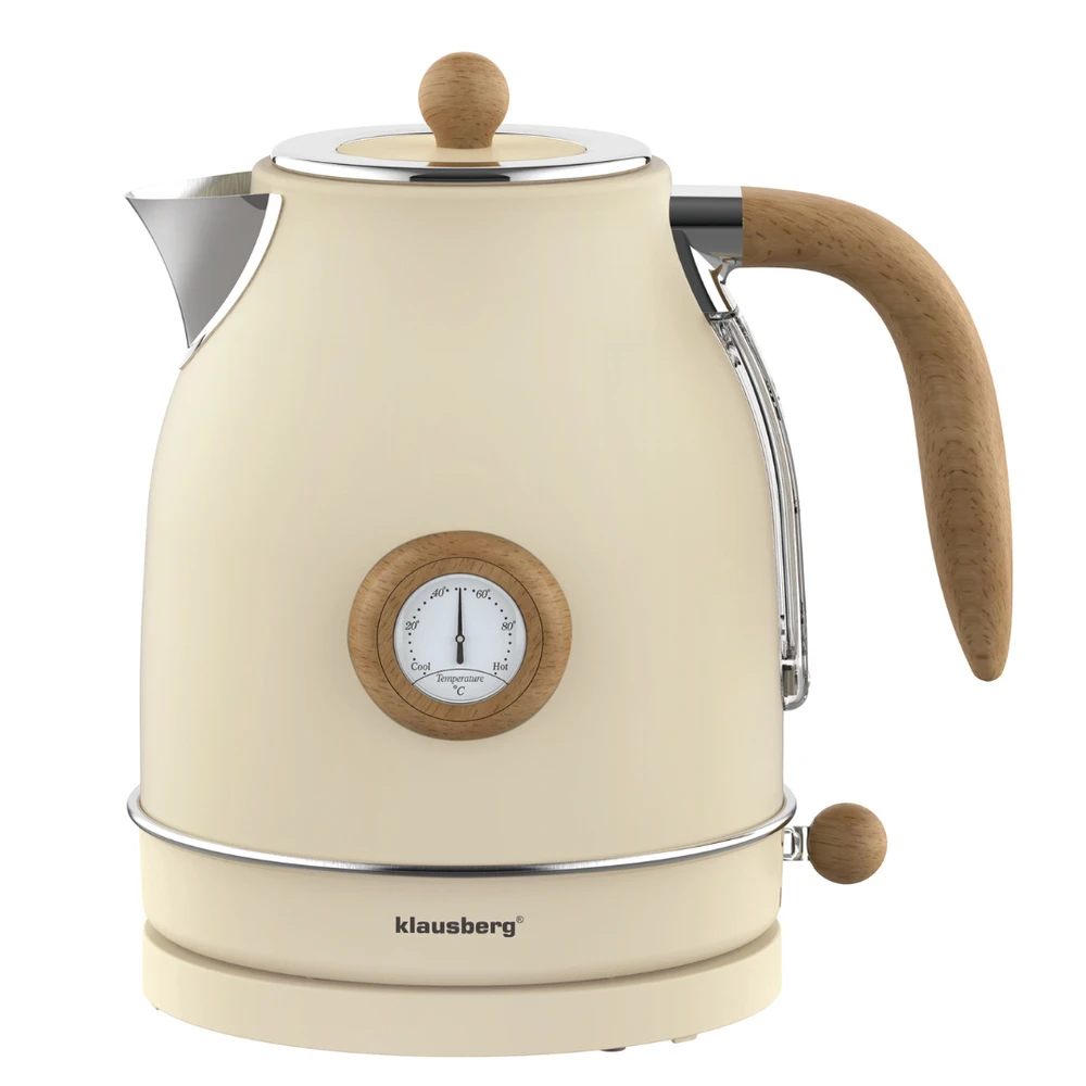 Klausberg Virdulys, Retro elektrinis virdulys su termometru, 1,7 l, kreminės spalvos, 304 nerūdijančio plieno
