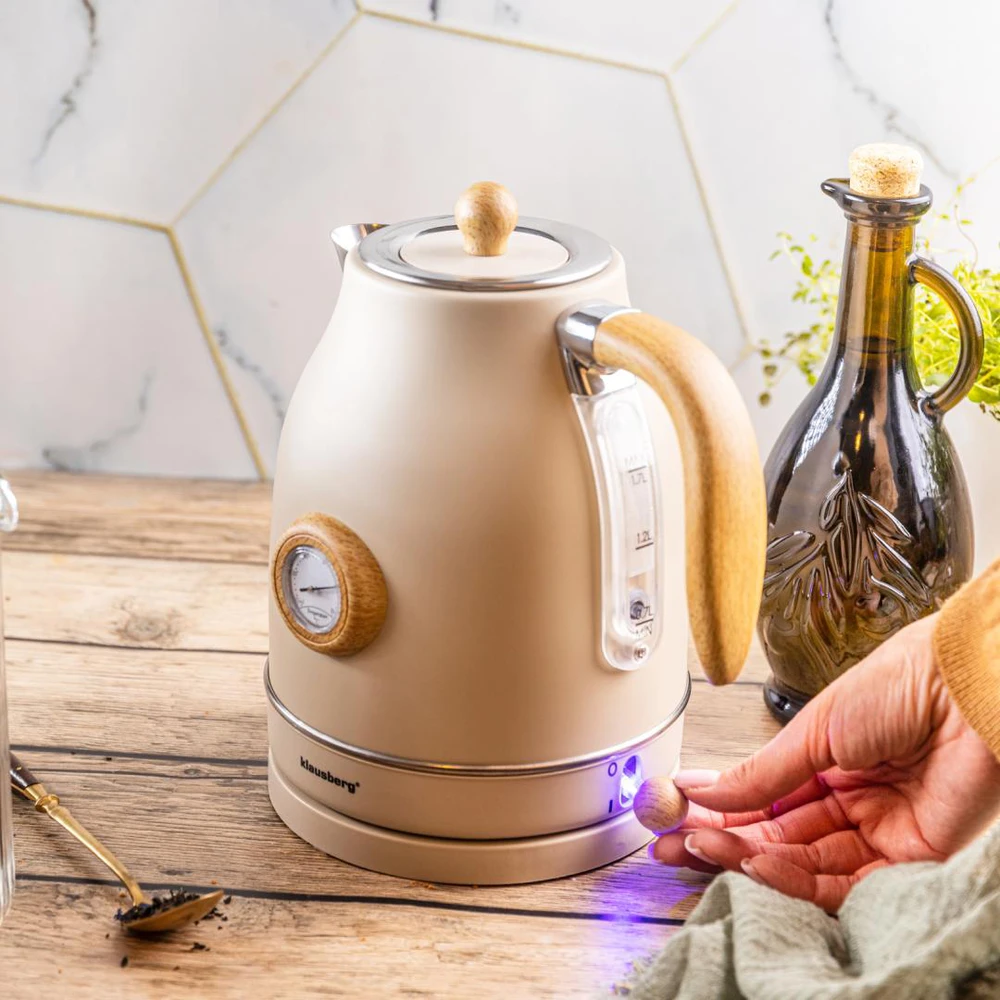 Klausberg Virdulys, Retro elektrinis virdulys su termometru, 1,7 l, kreminės spalvos, 304 nerūdijančio plieno