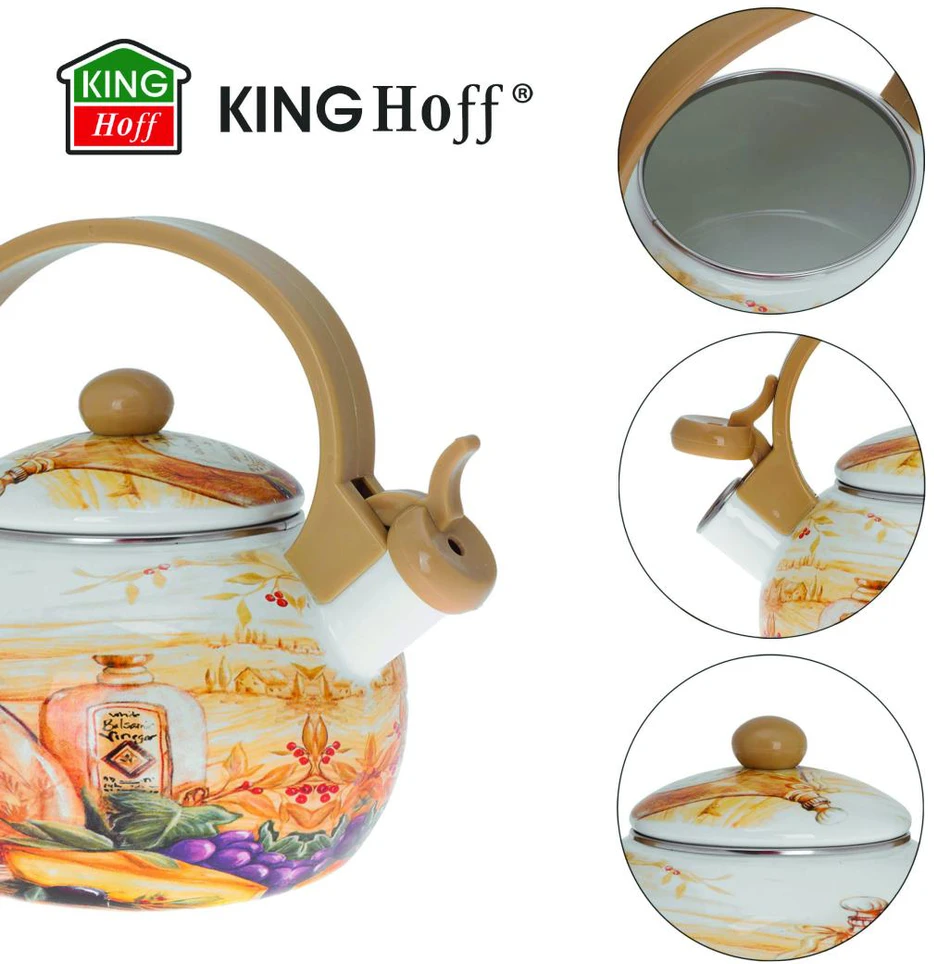 King Hoff Virdulys, Švilpiantis virdulys, emaliuotas plienas, Toskanos alyvuogių aliejaus raštas, 2 l, kinghoff, kh-3700