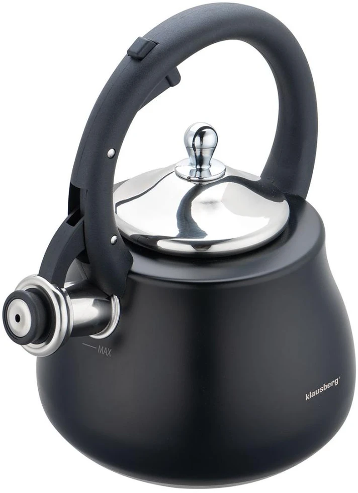 Virdulys, Švilpiantis virdulys, nerūdijančio plieno, juodas su sidabro elementais, 2,8 l, Klausberg, kb-7918