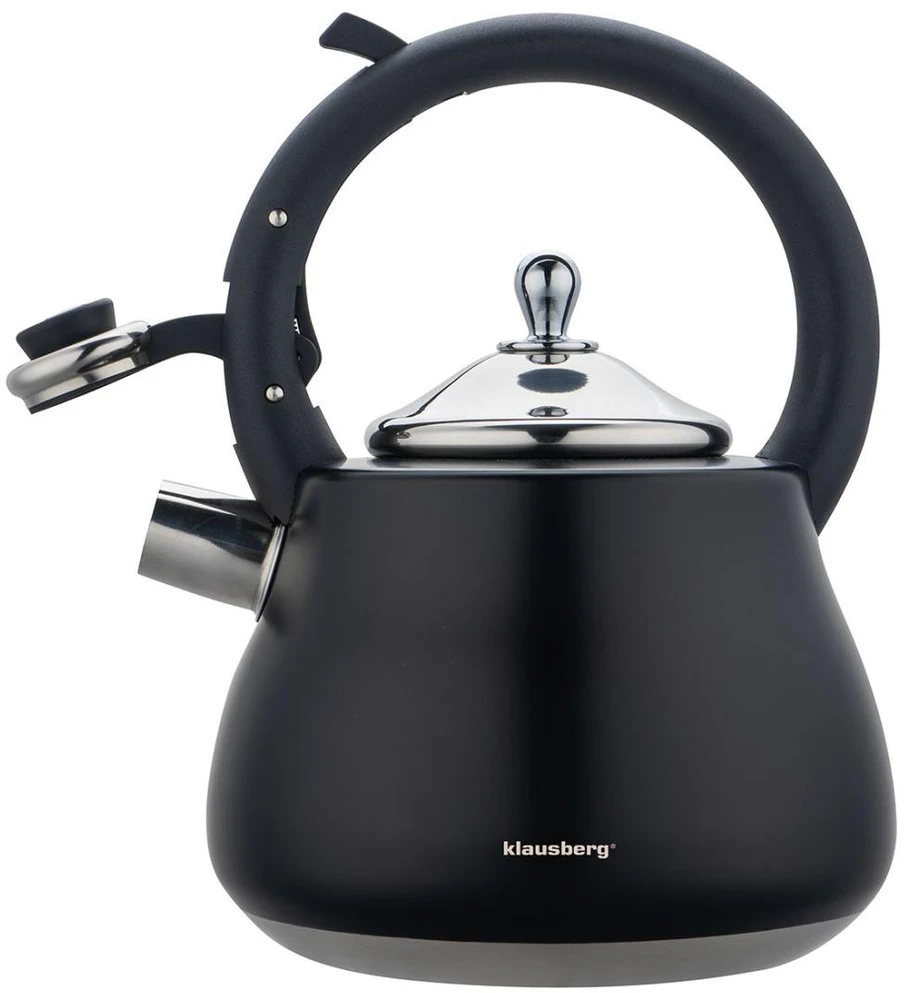Virdulys, Švilpiantis virdulys, nerūdijančio plieno, juodas su sidabro elementais, 2,8 l, Klausberg, kb-7918