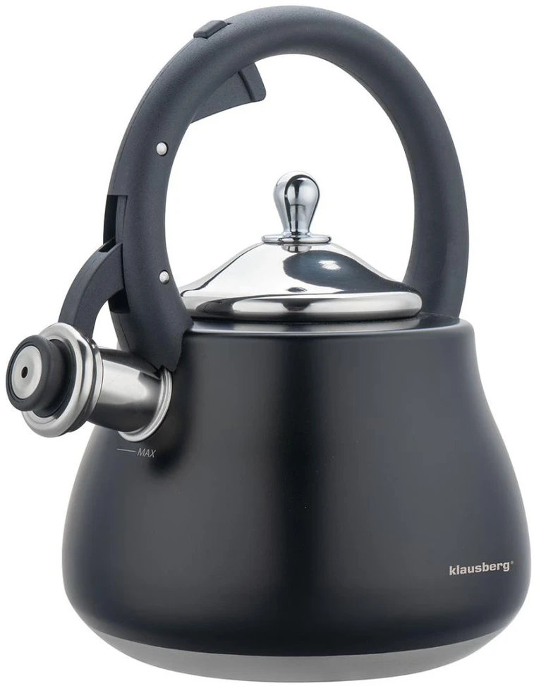 Virdulys, Švilpiantis virdulys, nerūdijančio plieno, juodas su sidabro elementais, 2,8 l, Klausberg, kb-7918
