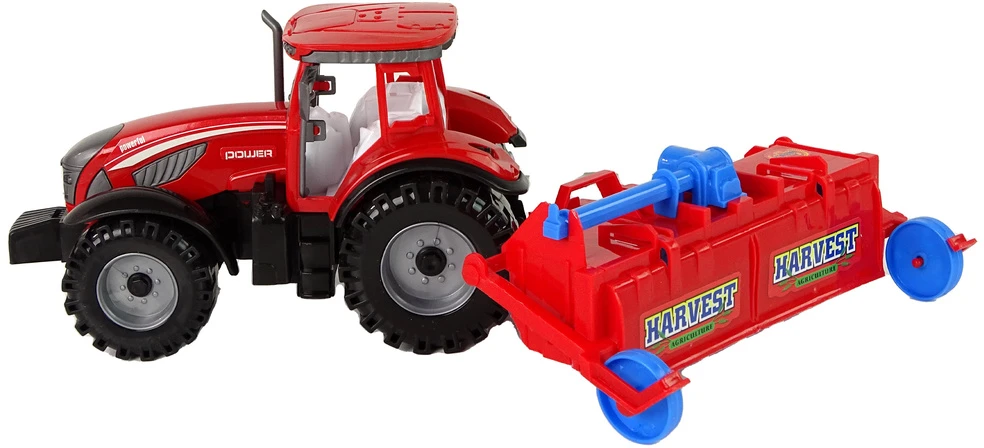 Raudonas traktorius su frikciniu plūgu Lean Toys