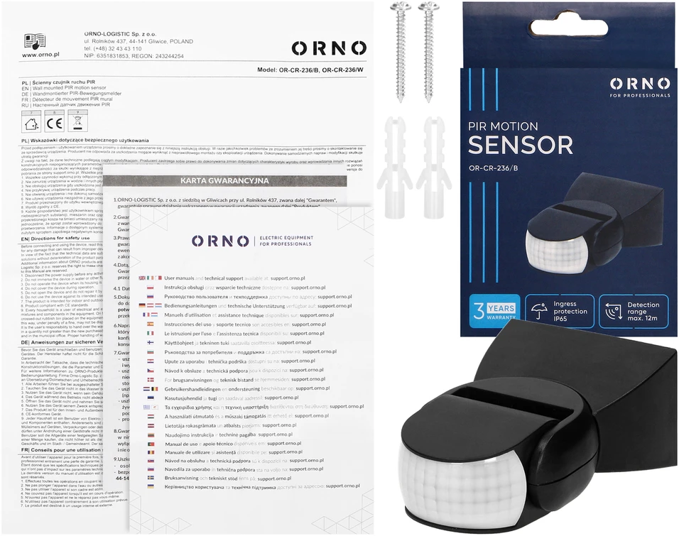 Energizer ORNO MOTION SENSOR 180 DEGREE IP65, 1200 W Juodas VERTICAL AND HORIZONTAL ADJUSTMENT &&