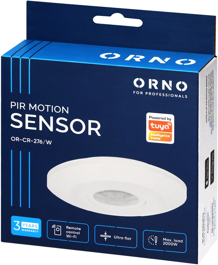 Orno Czujnik 360° judesio jutiklis, IP20, 2000 W, itin plokščias – 2,5 cm, mini, TUYA išmanusis Wi-Fi