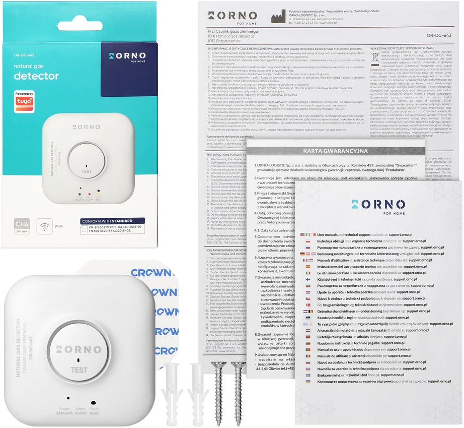 Orno Czujnik Gamtinių dujų jutiklis, 230 V AC, 5 metų jutiklio tarnavimo laikas, „Tuya Smart Wi-Fi“