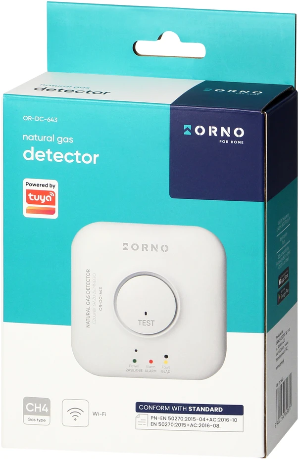 Orno Czujnik Gamtinių dujų jutiklis, 230 V AC, 5 metų jutiklio tarnavimo laikas, „Tuya Smart Wi-Fi“