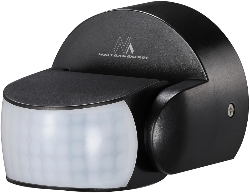 Czujnik „Maclean“ PIR judesio jutiklis, infraraudonųjų spindulių, IP65, juodas, veikimo nuotolis 12 m, maksimali apkrova 800/1200 W, MCE468 B,