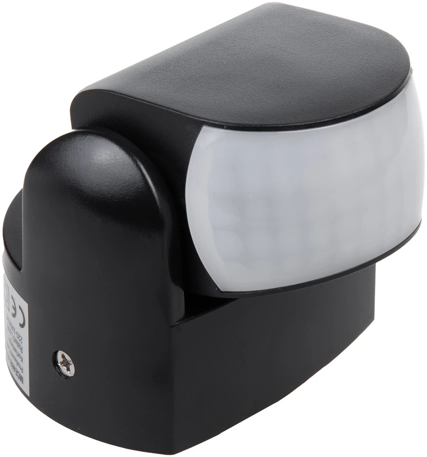 Czujnik „Maclean“ PIR judesio jutiklis, infraraudonųjų spindulių, IP65, juodas, veikimo nuotolis 12 m, maksimali apkrova 800/1200 W, MCE468 B,