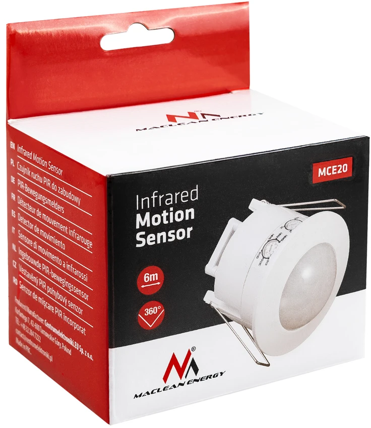 MACLEAN MCE20 Maclean MCE20 lubų 360 kampo 6 m nuotolio PIR judesio detektorius