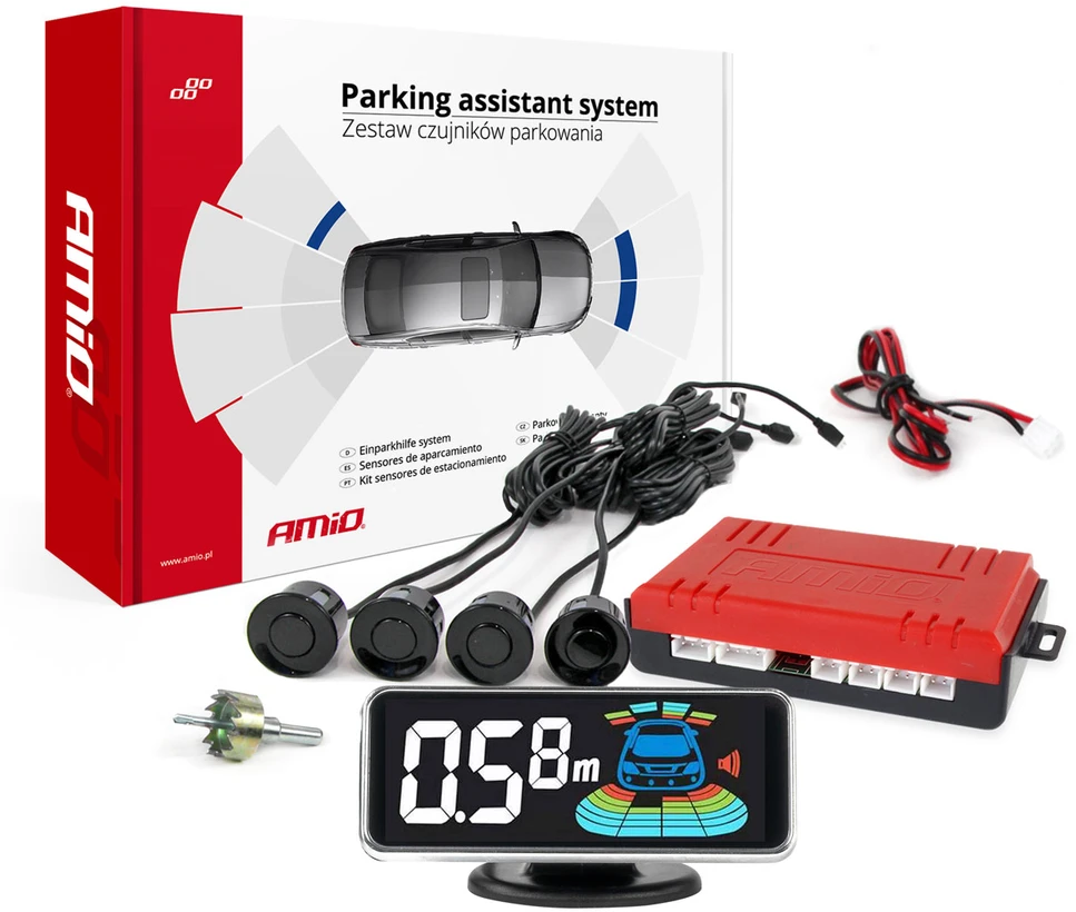 Parkavimo pagalbos sistema LED-GRAF 3D, 4 juodi jutikliai 21,5 mm AMIO-03185