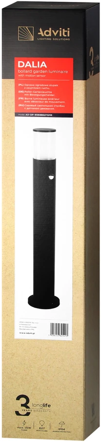 Orno DALIA sodo šviestuvas su judesio jutikliu, E27, maks. 15 W, IP54, 80 cm, juodas