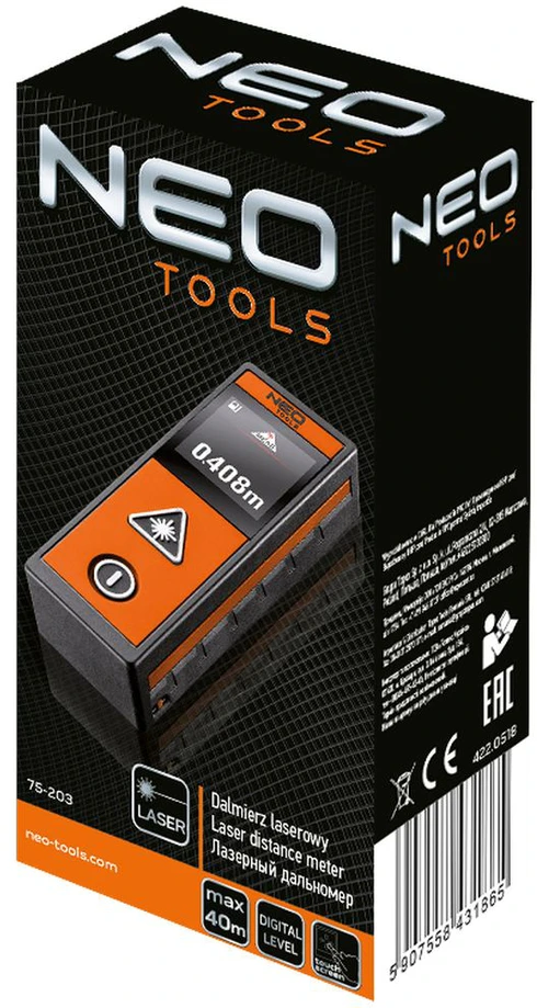 Neo Tools Dalmierz Lazerinis atstumo ieškiklis, 40 m veikimo nuotolis, lietimui jautrus ekranas
