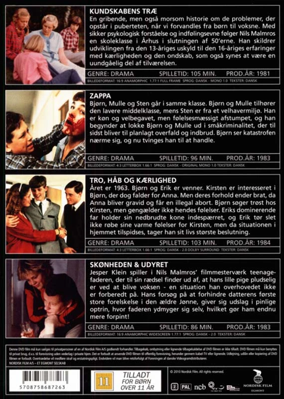 Danijos jaunimo klasika (4 DVD dėžutė). Rinkinyje yra: Zappa, „Žinių medis“, „Gražuolė ir pabaisa“ bei „Tikėjimas, viltis ir meilė“.