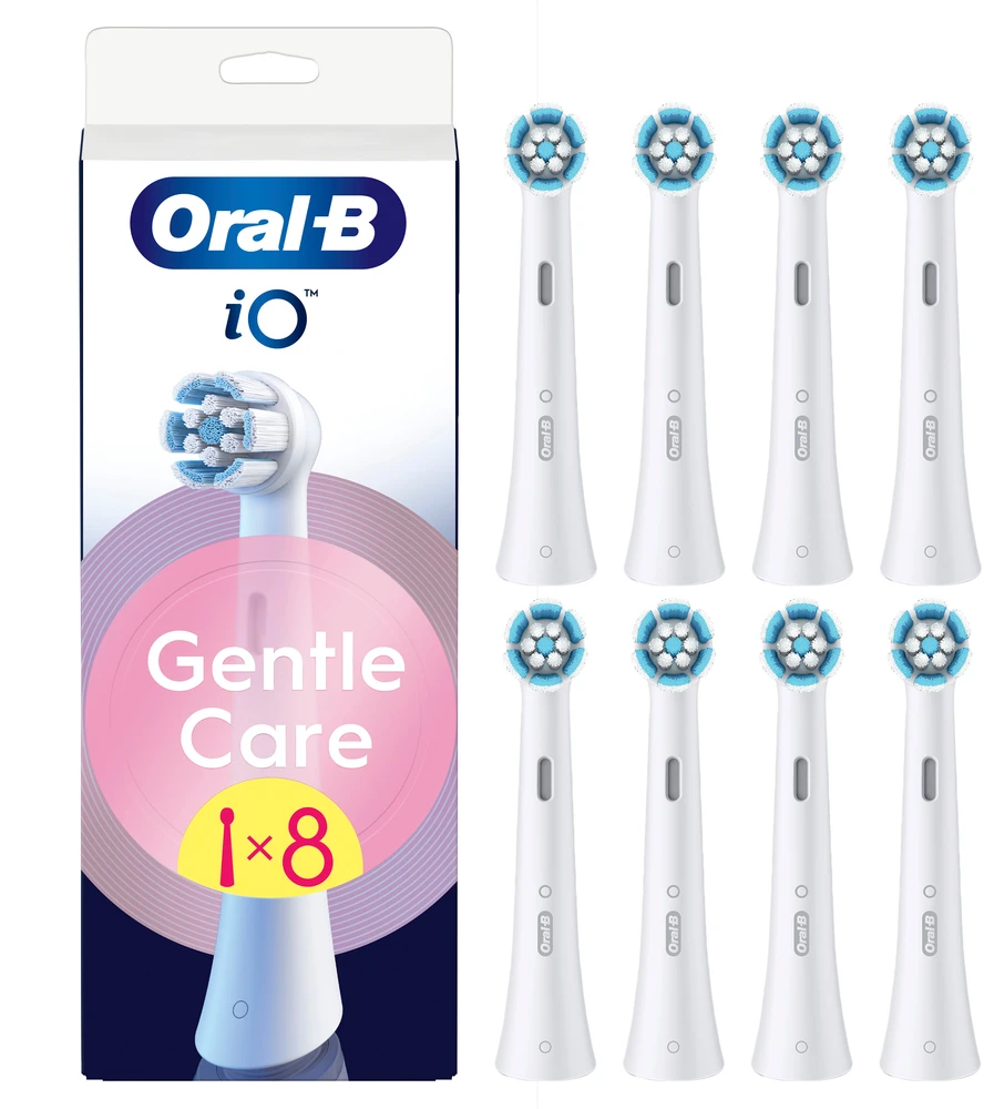 „Oral B iO“ serijos „Gentle Care“ keičiamos dantų šepetėlio galvutės – baltos – 8 vnt.