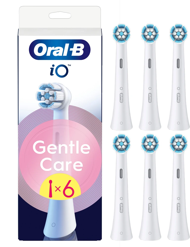 „Oral B iO“ serijos „Gentle Care“ keičiamos dantų šepetėlio galvutės – baltos – 6 vnt.