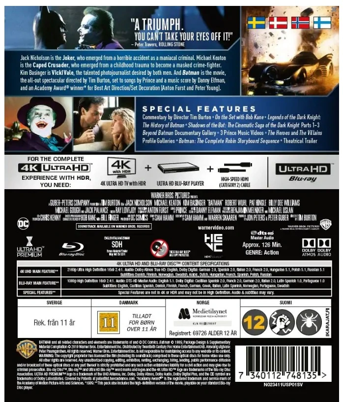 Dc Comics Betmenas (1989) 4K „Blu-ray“ (Jackas Nicholsenas ir Michaelas Keatonas)