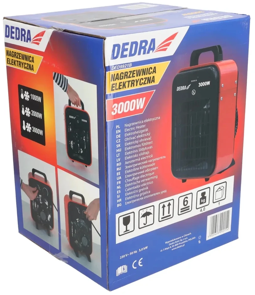 Dedra Corporation DEDRA DED-9921B elektrinis šildytuvas su apsauga nuo perkaitimo 3 kW (naujas modelis)