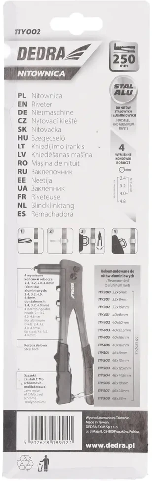 Dedra Kniedijimo irankis skirtas plieninems ir aliuminio kniedems ilgis 250mm