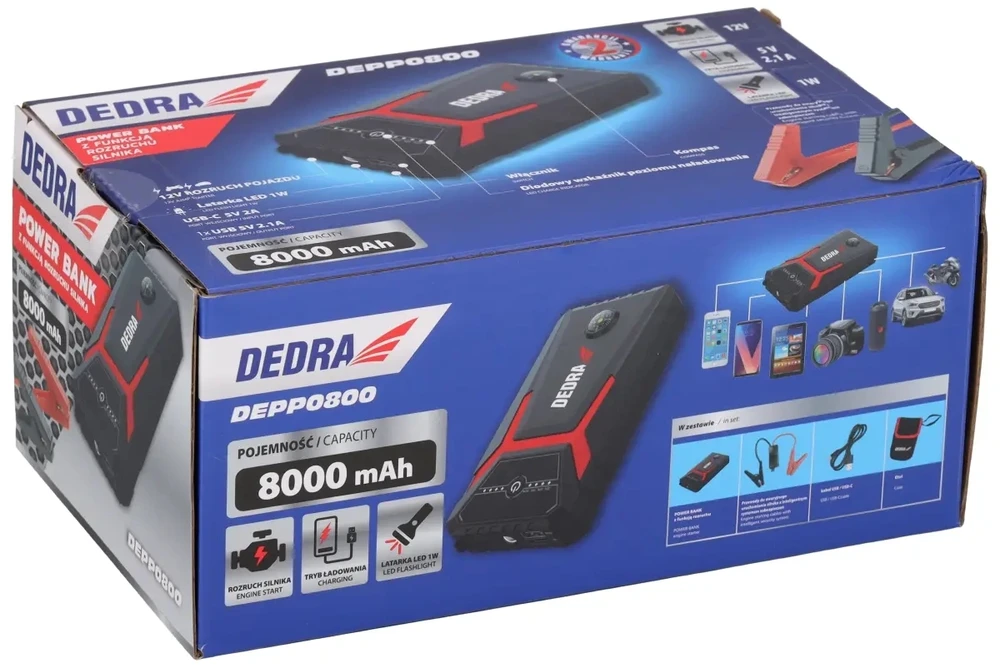 Dedra Powerbank 8000 mAh nešiojama baterija su variklio užvedimo funkcija