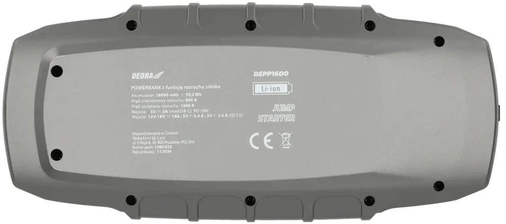 Dedra Powerbank 16000 mAh nešiojama baterija su variklio užvedimo funkcija, LCD ekranu