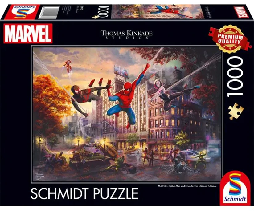 Dėlionė Schmidt Spieledisney Schmidt - Thomas Kinkade: Marvel - Žmogus-voras ir draugai - Galutinis aljansas (1000 detalių)