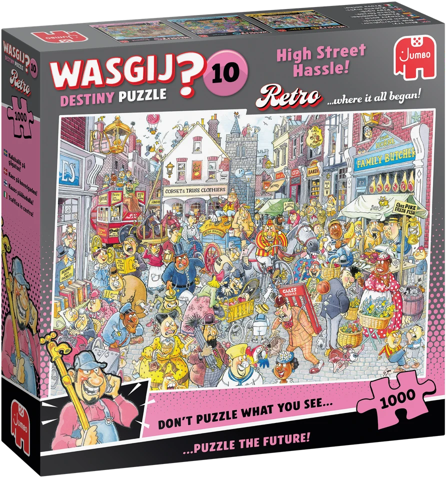 Dėlionė „Wasgij Retro Destiny 10“ – vargas gatvėje! (1000 detalių)