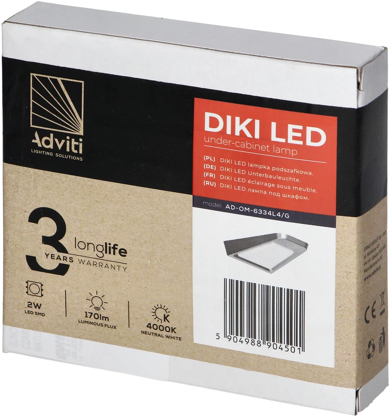 Orno DIKI LED šviestuvas po spintele, 2 W, 170 lm, 4000 K, sidabrinis