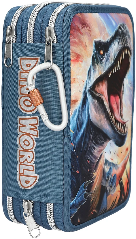 Dino World - Trigubas pieštukų dėklas - Mėlynas